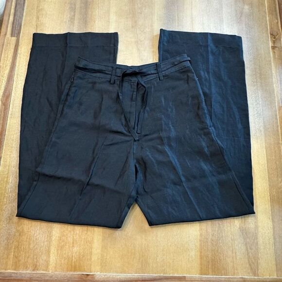 FRAME Wide Leg Linen Blend Trousers High Rise Black Size 8 - Picture 4 of 14